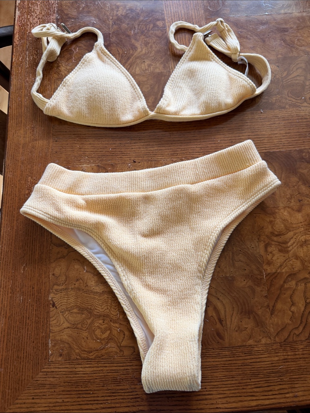 SHEIN Cream Ribbed Triangle Bikini Set - Picture 1 of 6